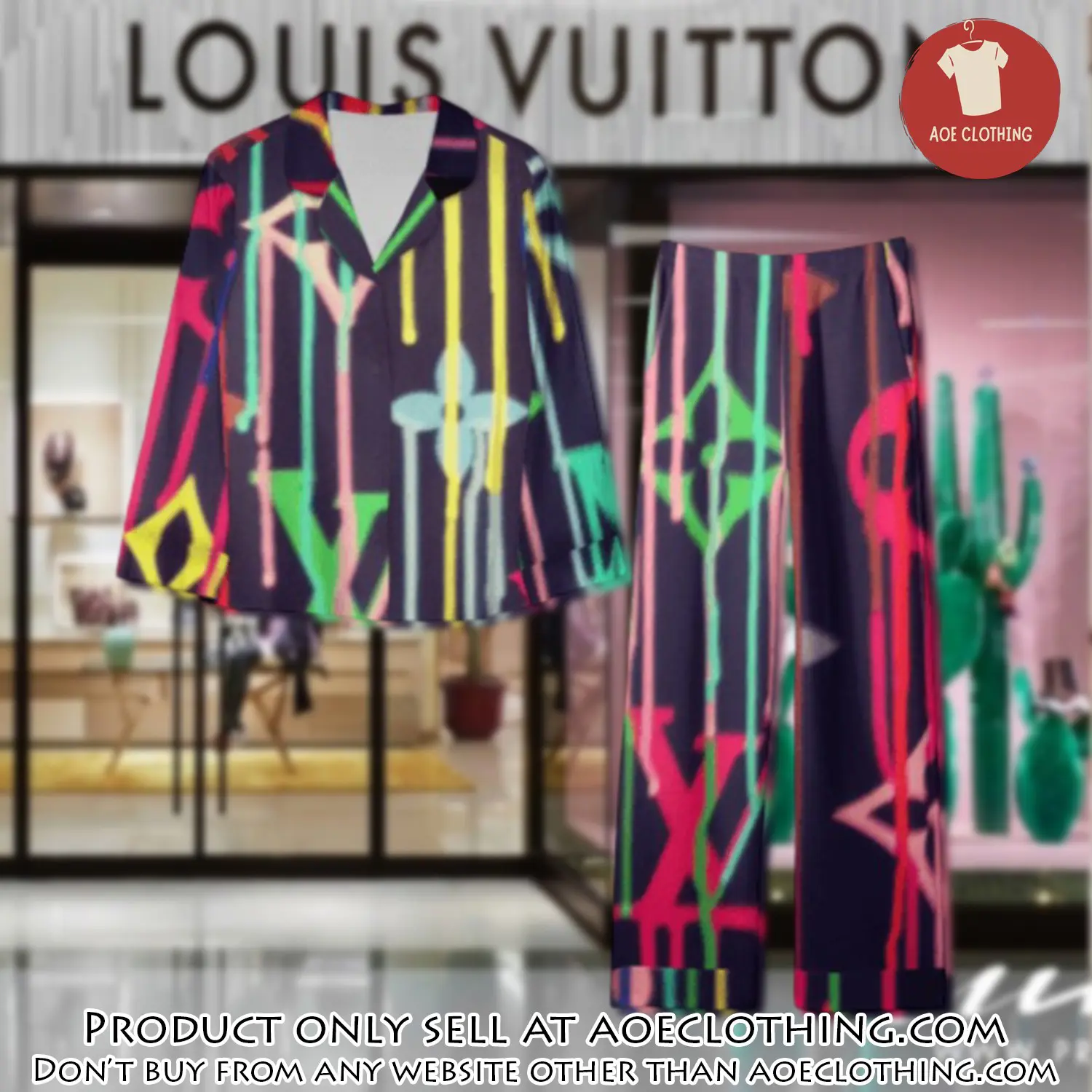 Trending luxury lv satin pajama set pjs1093 aoe2552035